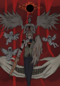 A coloured drawing of Philip from the video game Library of Ruina