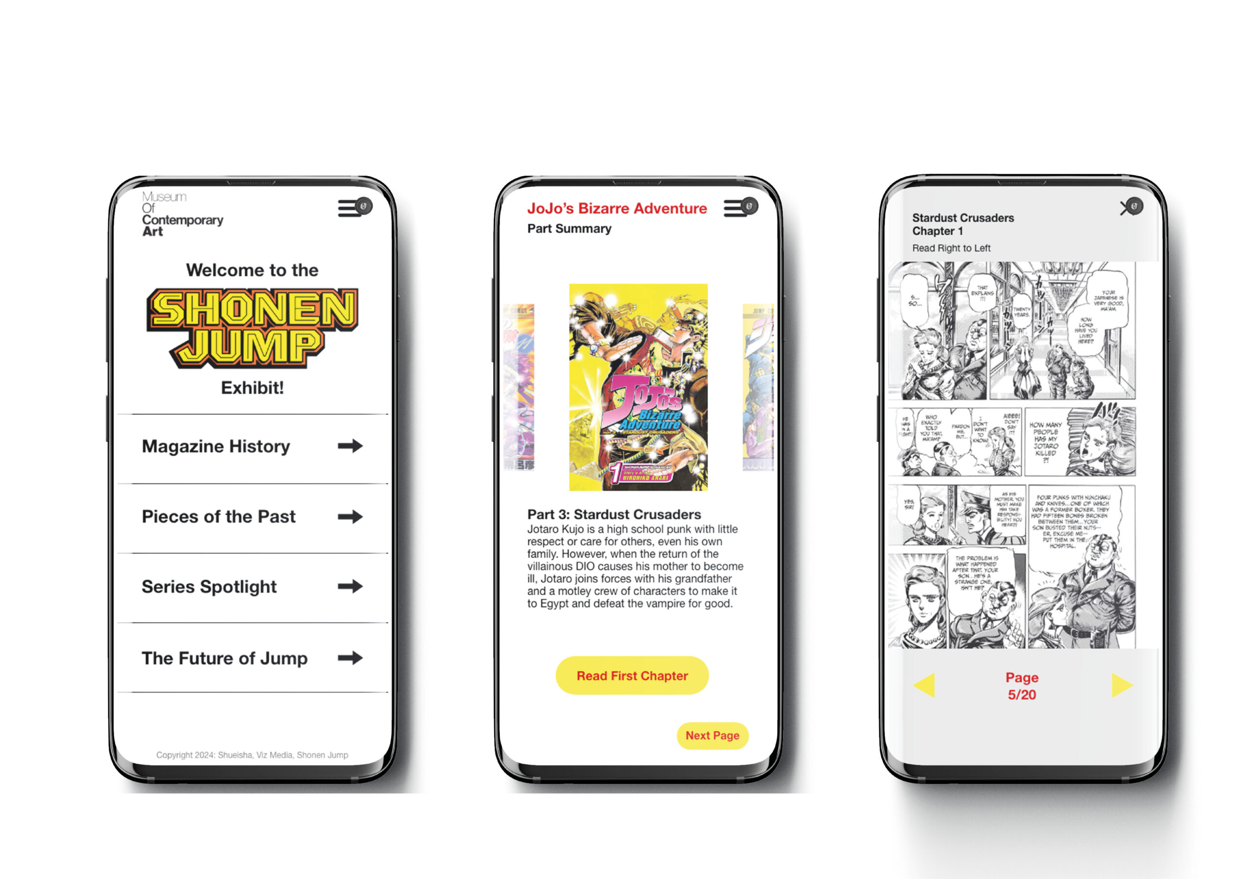 Shonen_Jump_Museum Multiple mockups featuring an app for a museum exhibit